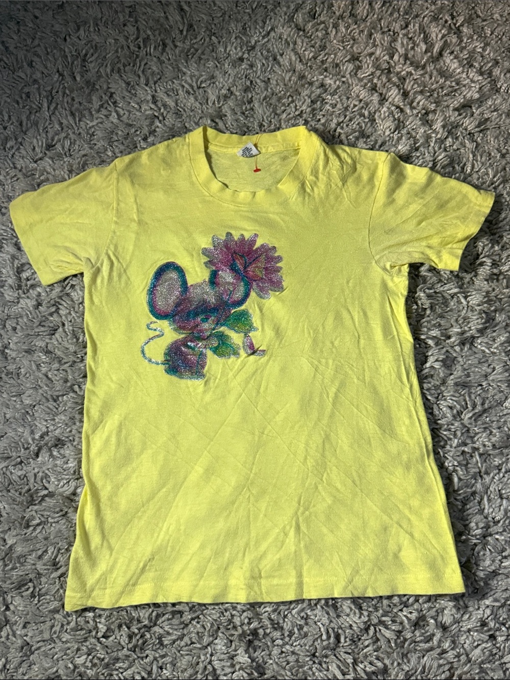 Vintage Retro 1980s Single Stitch Hanes Tee - Glitter Mouse Graphic - Small